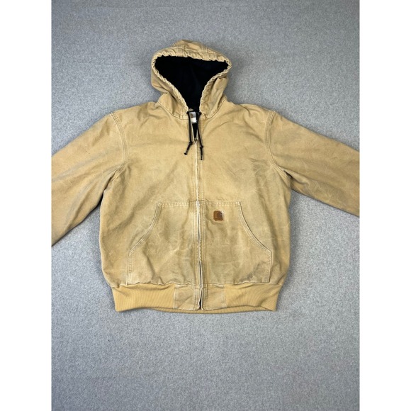 Vtg Carhartt  Jacket Mens 2XL Sandstone Brown Y2K Full Zip Hooded Duck Canvas - Picture 1 of 10